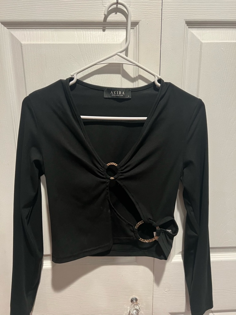 AKIRA Black Long Sleeve Crop Top with Ring Accents